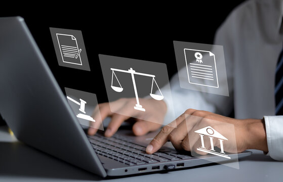 Online legal advice service with working for justice. Services a lawyer, notary or other legal rights profile concept..