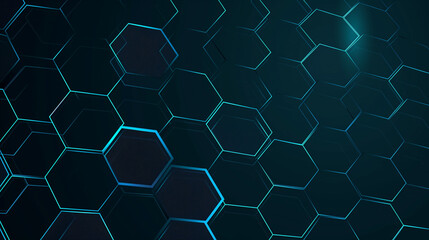 The cellular structure is hexagonal in regular shape with intermittent blue lighting. Futuristic dark blue background.