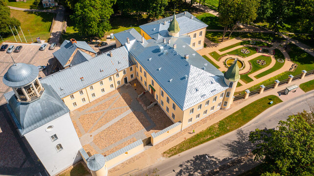 Aerial photo from drone to Krustpils medieval castle. Krustpils ,Jekabpils, Latvia. (Series)