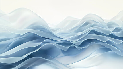A flying light transparent fabric, a veil of muted blue color. Horizontal abstract pleasant background.