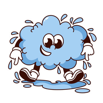 recommend clip art: Groovy cloud cartoon character with splashes of drops. Funny retro blue raincloud with raindrops, rainfall and rainy weather mascot, cartoon cloudburst sticker of 70s 80s style vector illustration