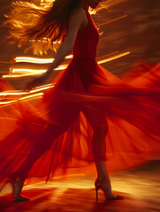 Girl in a long shiny dress, blurry photo, movement, long exposure