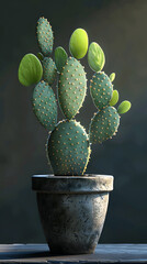 Houseplant in flowerpot on table, cactus thriving in terrestrial plant form