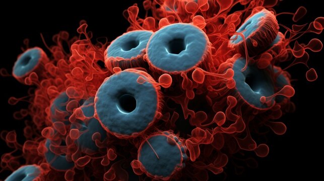 
Electron microscopy of blood cells, electron microscopy,500x zoom, super macro, microphotography, scientific, depth of field