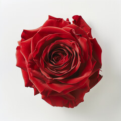 Top View of a Red Rose on White Background