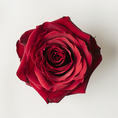 Top View of a Red Rose on White Background
