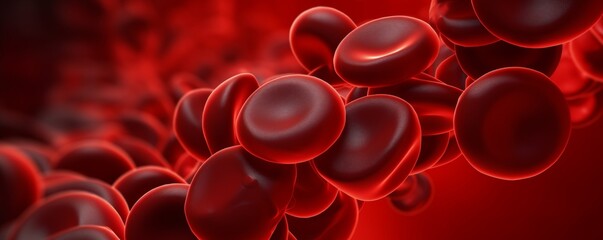 
Sickle Cell Anemia: Crescent-shaped red blood cells, against a stark red background, highlighting the condition's severity