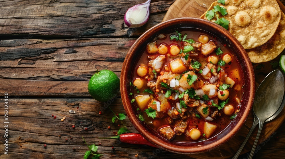 Wall mural Pozole Traditional Mexican Stew in Vibrant Bowl