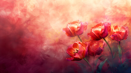 spring banner, background for cards from tulips made in painting style