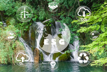 Koncepcja zrównoważonego rozwoju - wodospad w rezerwacie przyrody. - obrazy, fototapety, plakaty