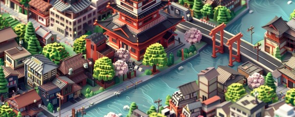 Isometric 3D Render of the Charming Cityscape of Tokyo, Japan