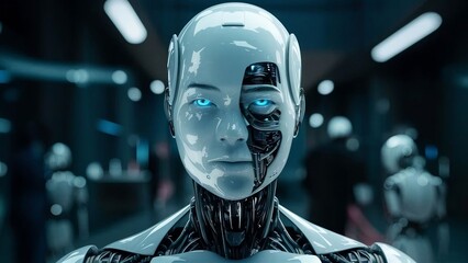 Create a short film script set in a world where advanced robots have become indistinguishable from humans. Explore the concepts of identity, awareness, and the blurred barriers between man and machine