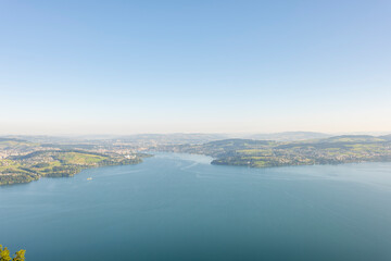 Aerial View over City of Lucerne and Lake Lucerne and Mountain in Lucerne, Switzerland.
