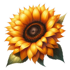 Watercolor illustration of a vibrant sunflower clipart, detailed petals radiating warmth, single object isolated on white background for a sunny decor, PNG