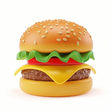 burger icon, 3D render, white background, generative AI