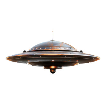 UFO in retro style. Isolated on transparent background. 