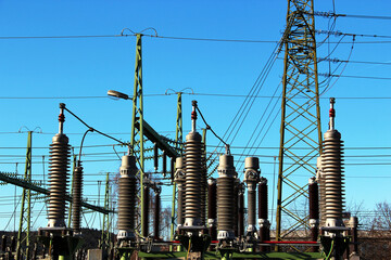 Electric plants, power generators, wires, high voltage elements.