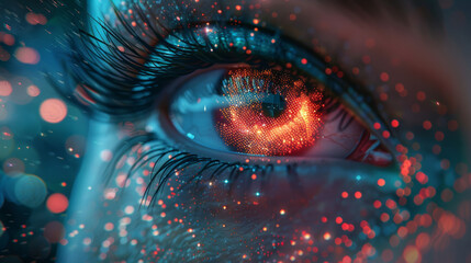 eye and stars, in the style of cyberpunk