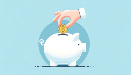 Graphic image of a coin being saved into a piggy bank perfect for financial planning savings strategies and economic education visuals - obrazy, fototapety, plakaty