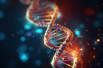A hologram of DNA on a dark background, a concept of science and biology.