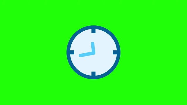 clock rotating green screen chroma key. animated flat icon. Time lapse loop 4k