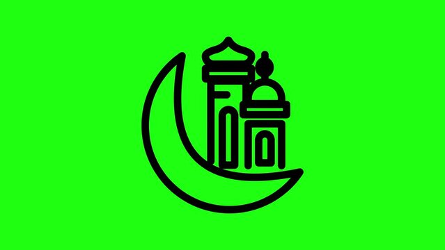 Crescent Mosque architecture with crescent Islamic symbol Green screen video