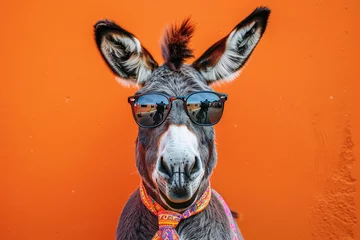 Fototapeten a donkey wearing sunglasses and a scarf © Victor