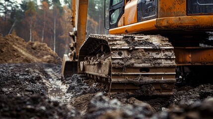 Heavy duty excavator digging on construction site