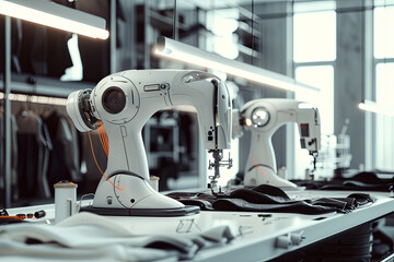 Futuristic, sewing machines with robotic arms, Generative AI
