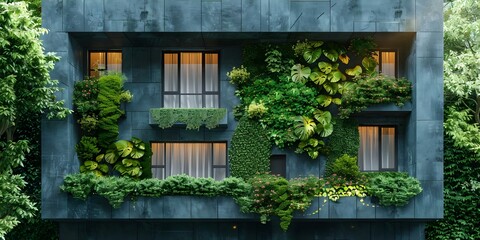 Fototapeta na wymiar Lush Greenery Enhances Urban Oasis. Concept Green Spaces, Urban Retreat, Tranquil Gardens, Eco-Friendly Designs