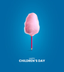 Happy Children's day, Childrens day creative, baby pen whit Coklat, vector illustration, 3D Illustration