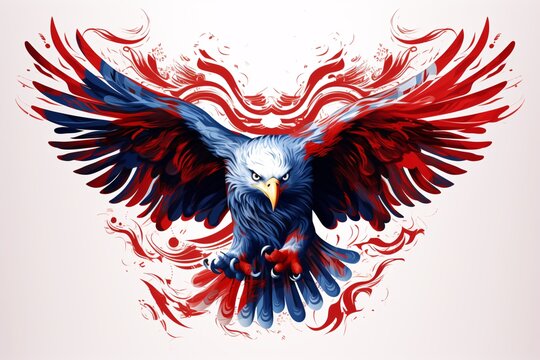 a red white and blue eagle with wings spread