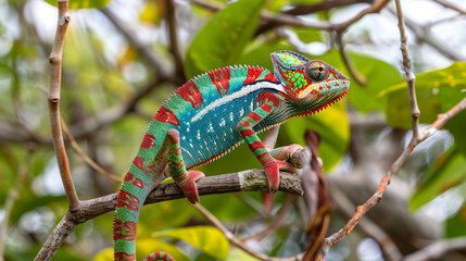 Chameleon on the branch. 