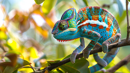 Chameleon on the branch. 