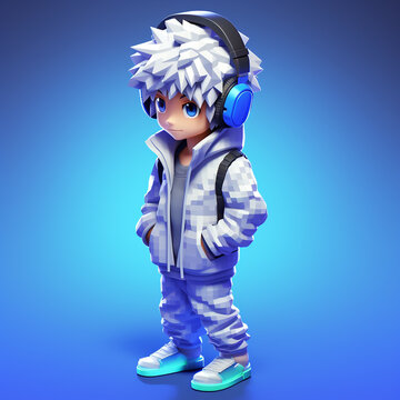 3D illustration Pixer style character design8 bit pixel