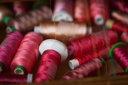 Spools of Colorful Embroidery Thread
