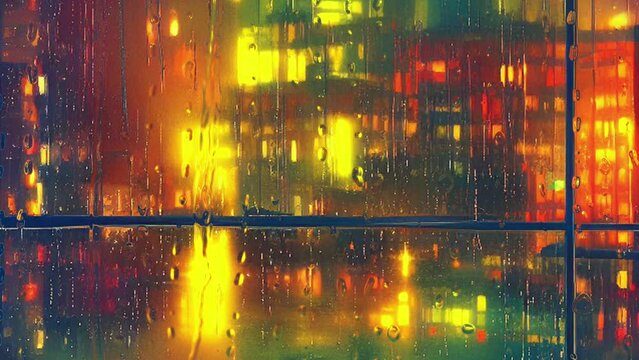 Rainy window with city lights ianimation on generative ai image file no 552174162.