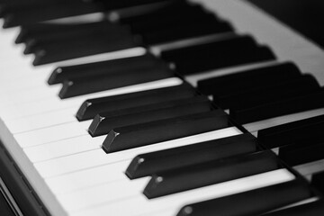 Close up black and white piano keys
