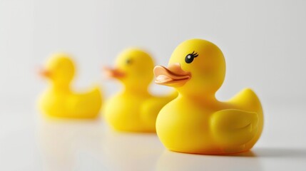 Yellow duck toy on white background. Business, Leadership, Teamwork or Friendship Concept. Photo