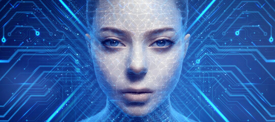 Digital Humanoid Powered by AI Technology Cyborg on a Digital Mechatronics