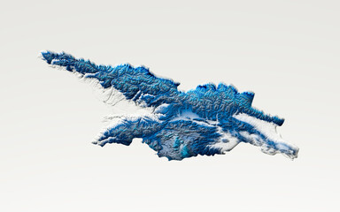 3d Deep Blue Water Georgia Map Shaded Relief Texture Map On White Background 3d Illustration