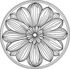 Line art of flowers in a circular shape