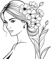 Minimal illustration of a woman with elegant flowers
