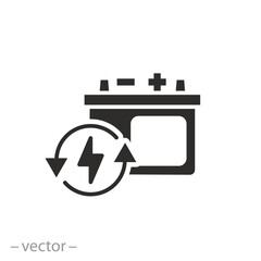 li-ion or alkaline accumulator icon, charger car battery, flat symbol on white background - vector illustration