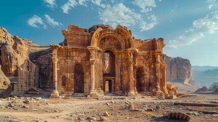 Majestic Ancient Ruins under Blue Sky - Historical Monument, Archaeological Heritage, Middle Eastern Landmark