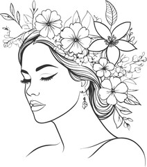 Minimal illustration of a woman with elegant flowers
