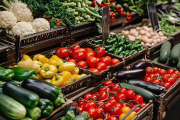 Garden fresh produce, Bountiful showcase of just-picked  vegetables offered for sale in eco products store