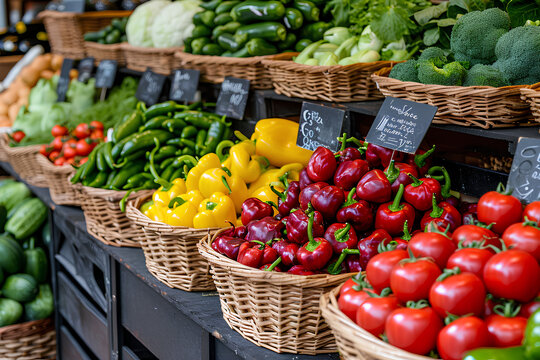 Garden fresh produce, Bountiful showcase of just-picked  vegetables offered for sale in eco products store