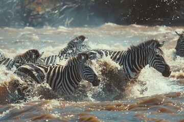 Fototapeta na wymiar Zebras Facing the Flow