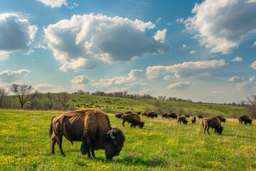 Bison Herd on the Open Grassland
